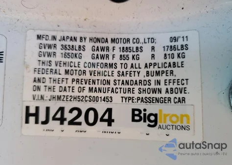 2012 Honda Insight Lx from USA, damaged, VIN JHMZE2H52CS001453